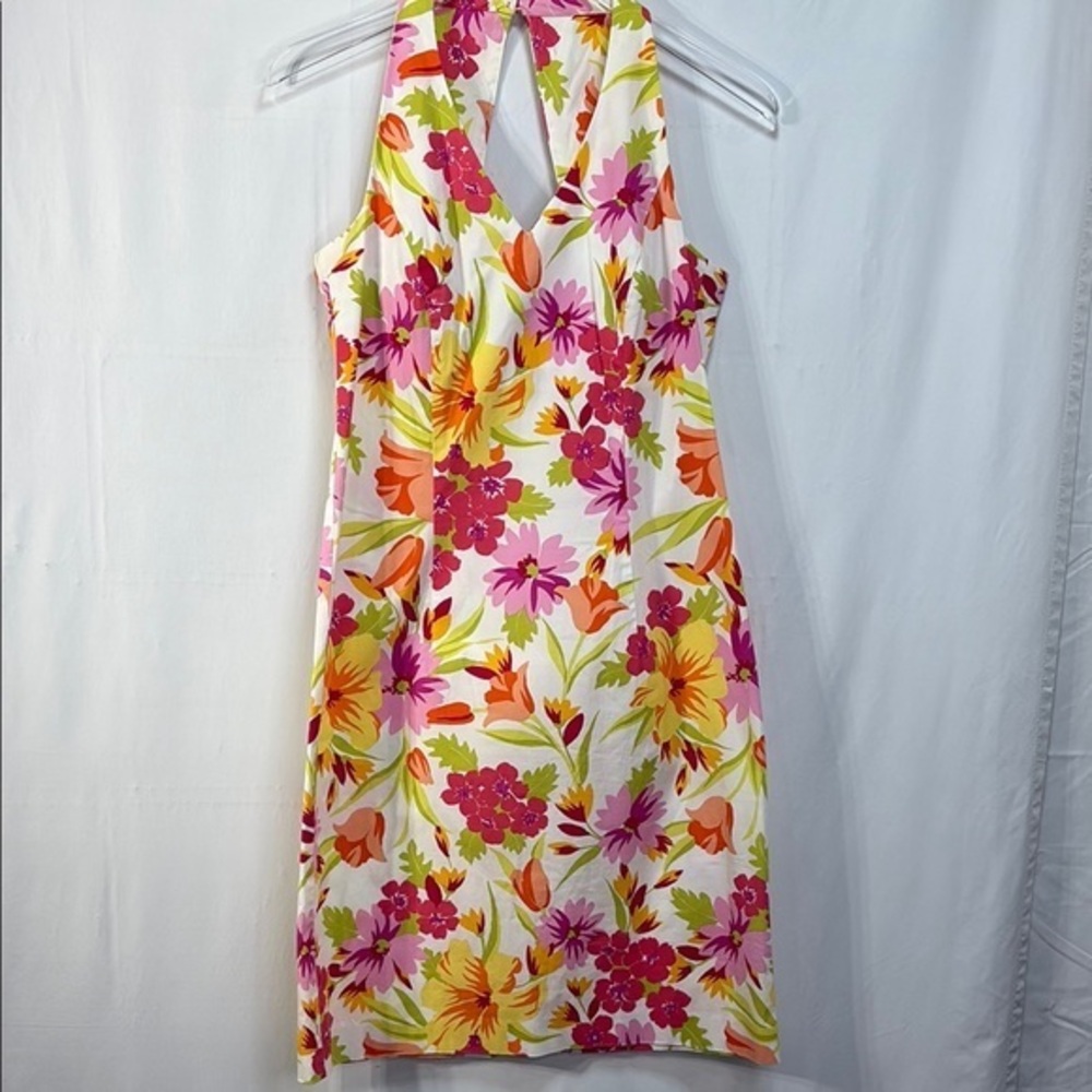 🏕️ Depeche Mode Vibrant Pink and Yellow Halter Sundress for Resort Wear